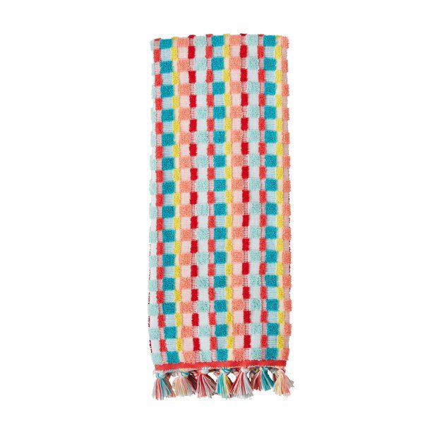 Dotted Stripe Cotton Hand Towel, Coral