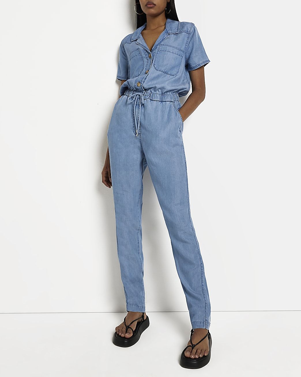 River island hot sale denim jumpsuit