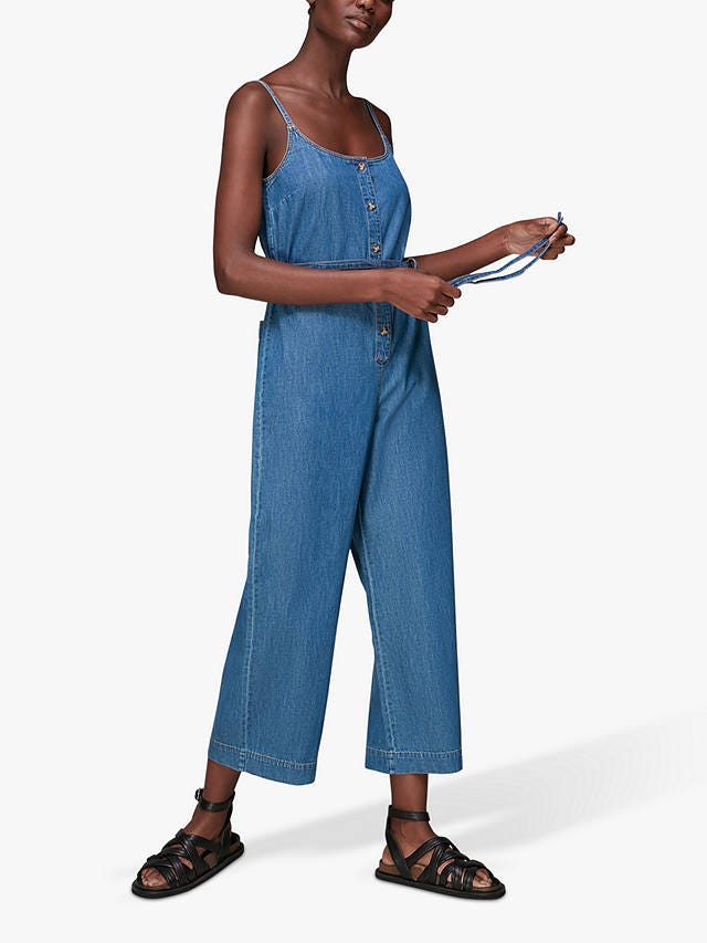Strappy Button Front Denim Jumpsuit