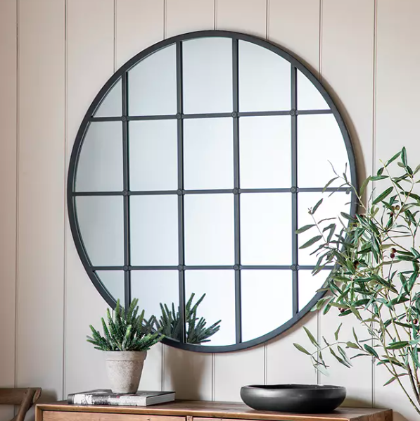 Metal Window Frame Round Wall Mirror