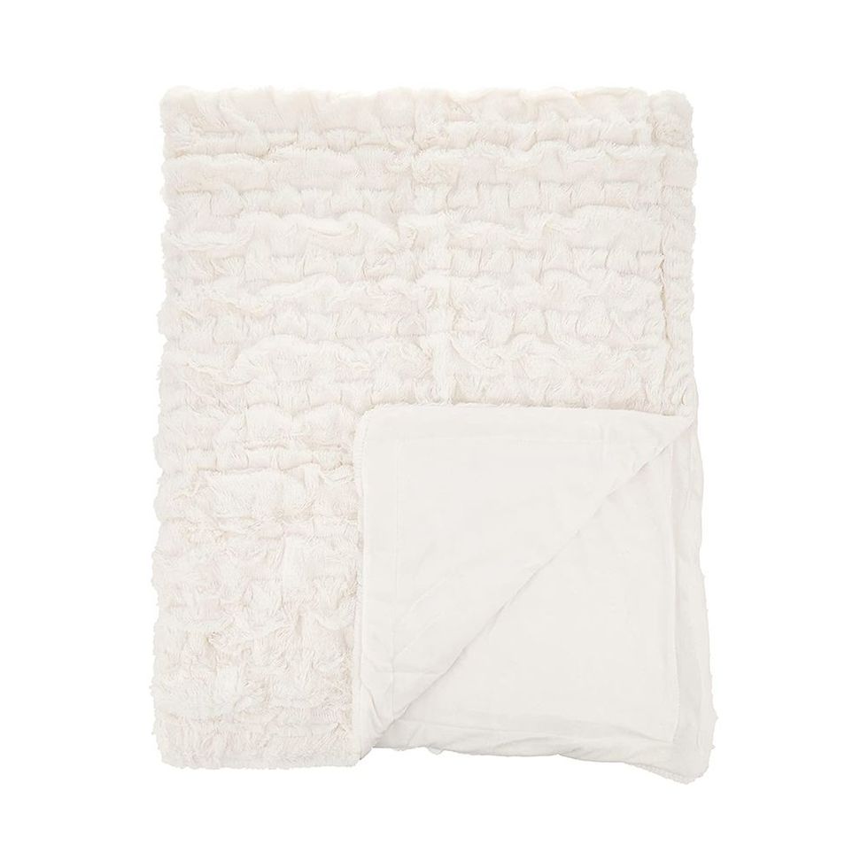 Faux Fur Throw Blanket Set with 2 Square Pillow Covers