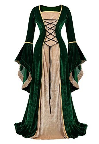 frawirshau Renaissance Costume Women Medieval Dress Velvet Queen Dresses 