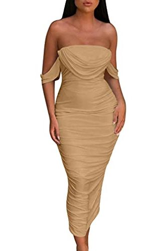 HOCILLE Ruched Bodycon Strapless Dress