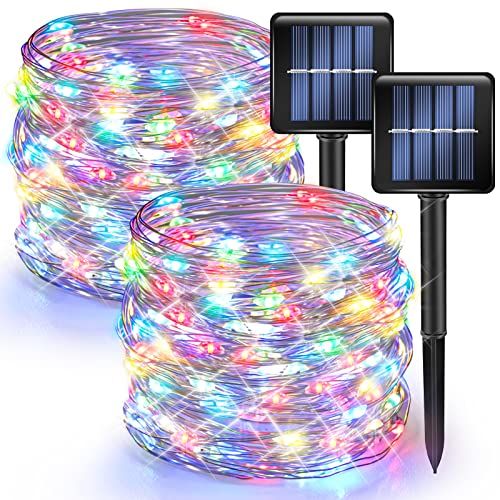 BEEWIN 2 Pack Orange Solar Fairy Lights Outdoor,Each 33ft 100 LED Solar  Powered Halloween String Lights,Waterproof Copper Wire Twinkle Light for