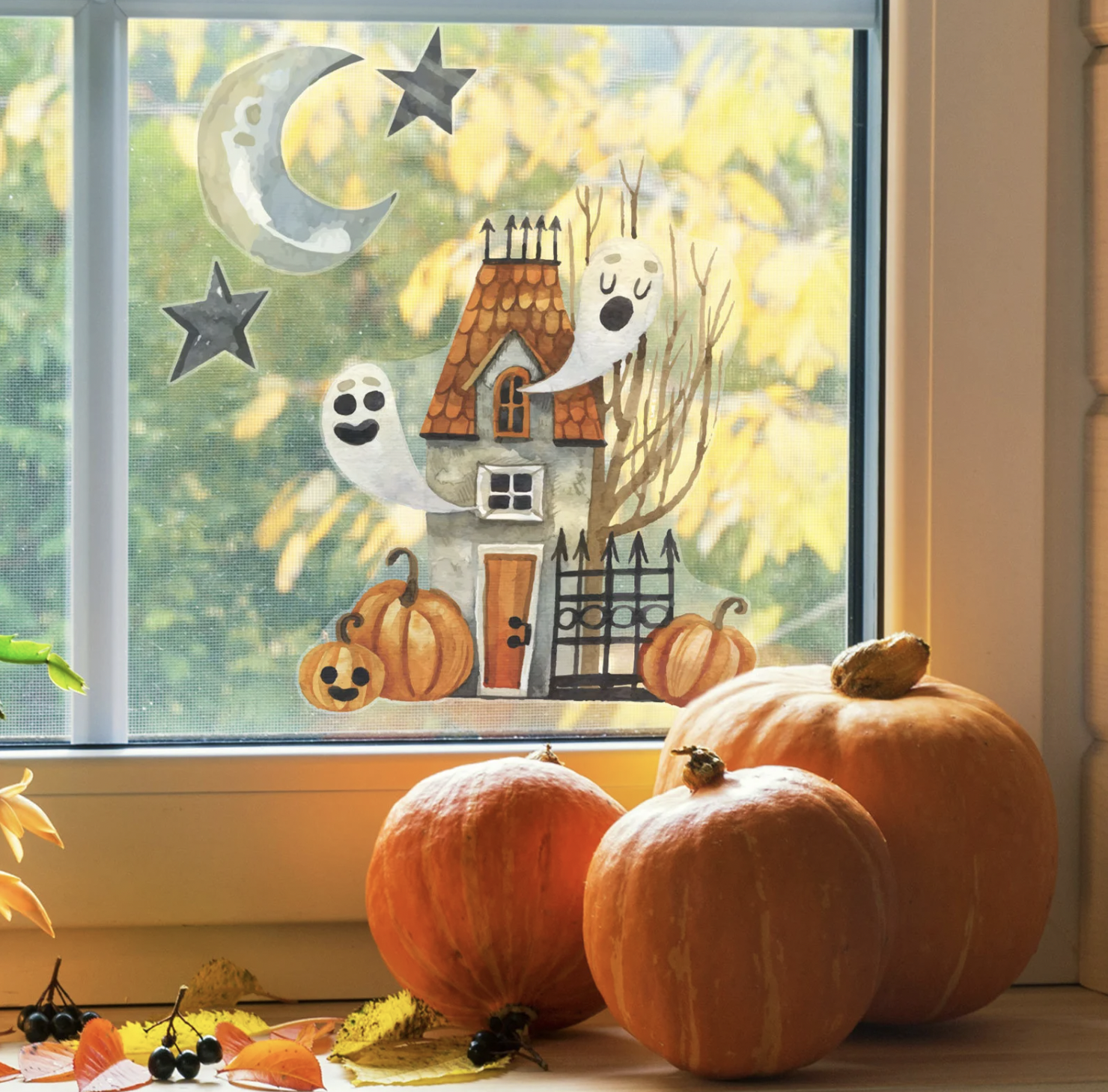 Happy Halloween Stickers Window pumpkins seasonal Wall stickers shop vinyl 