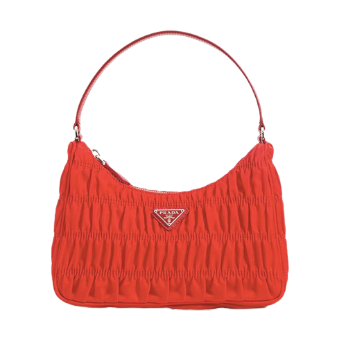 Ruched Hobo Bag in Red Nylon