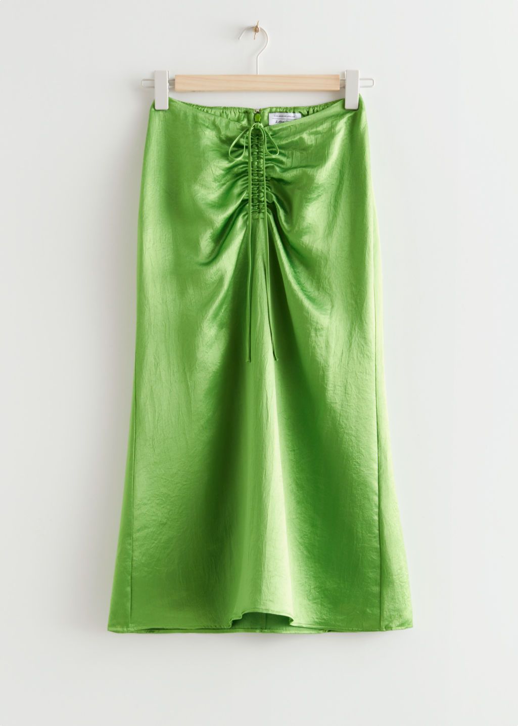 Gathered Satin Midi Skirt
