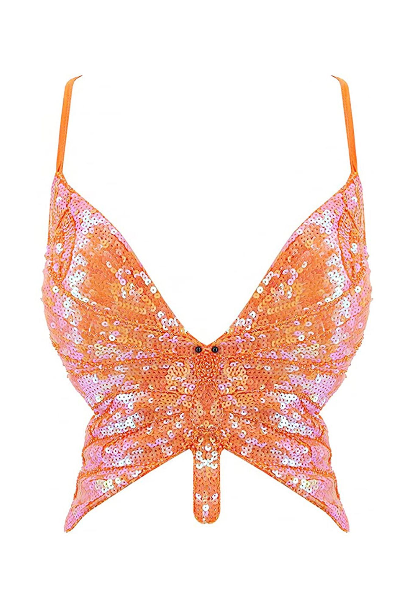 Sparkly Sequin Butterfly Halter Top 