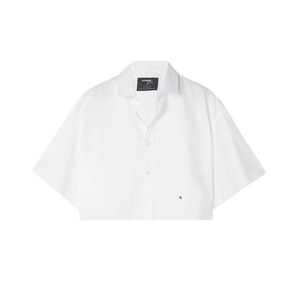 Oversized Cropped Cotton-Twill Shirt 