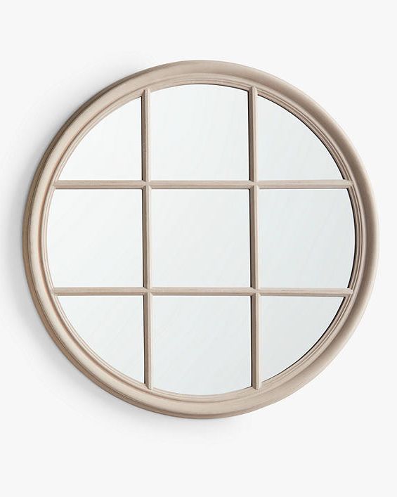 Round Wood Frame Window Wall Mirror