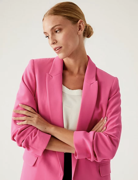 Relaxed Ruched Sleeve Blazer