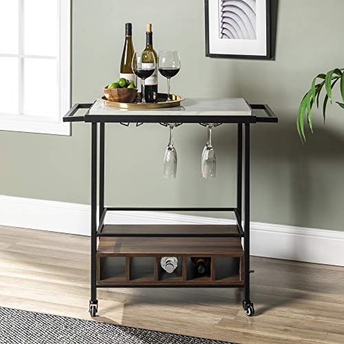 Marble and Wood Bar Serving Cart