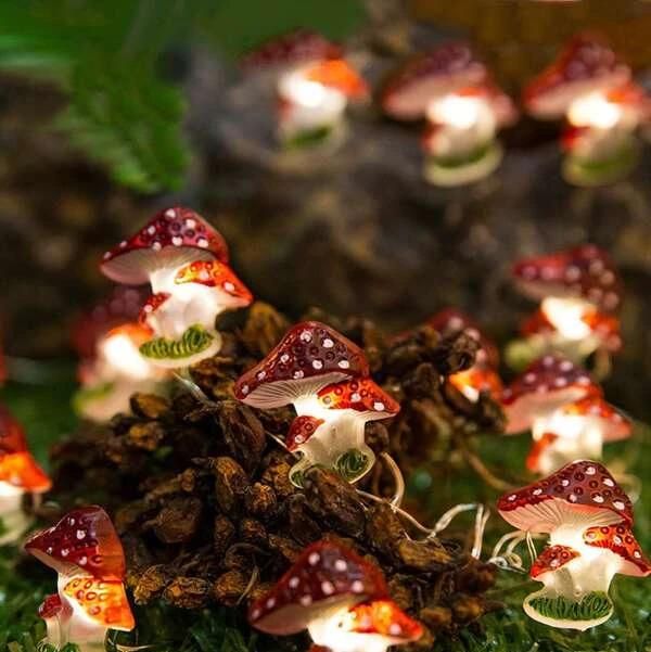 1pc String Light With 20pcs Mushroom Bulb