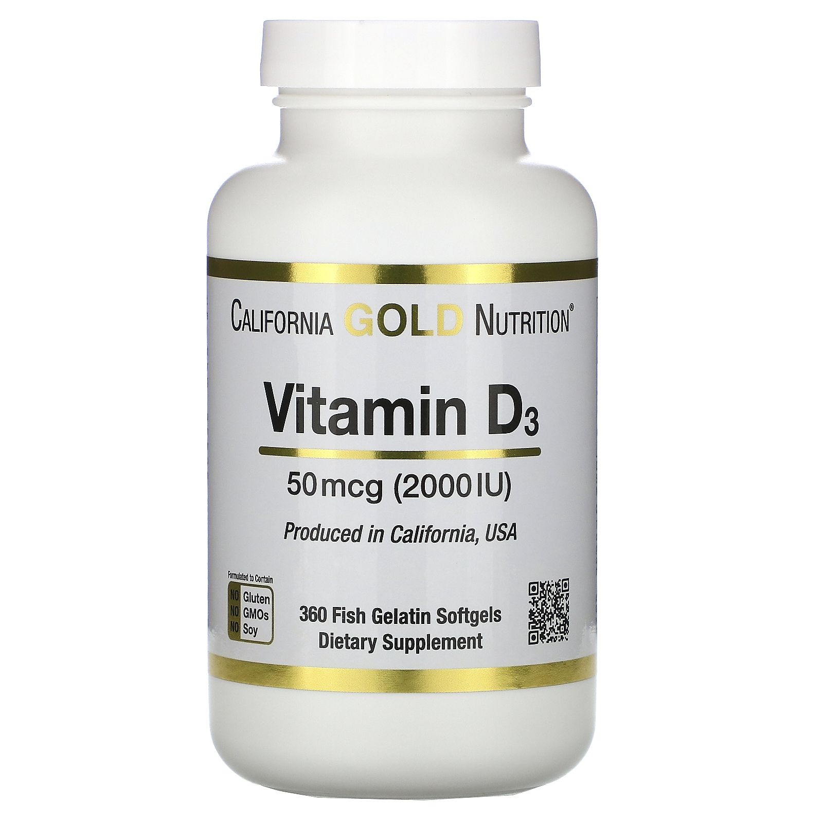 California Gold Nutrition, Vitamin D3, 50 mcg (2,000 IU), 360 Fish Gelatin Softgels [Potency : 2000 IU]