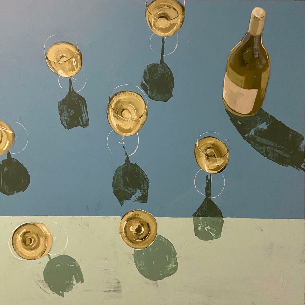 "White Wine Night" on 24x24 Acrylic on Wood Panel