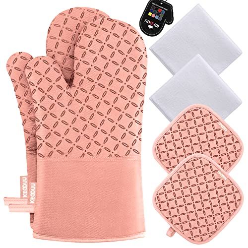 Oven Mitts and Pot Holders Kitchen: 482 Heat Resistant Oven Gloves with  Kitchen Towels Silicone Ovenmitts Hotpads Set - Mits Hot Pads for Baking,Red  