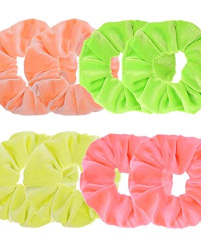 8 Pcs Neon Color Solid Velvet Scrunchies 