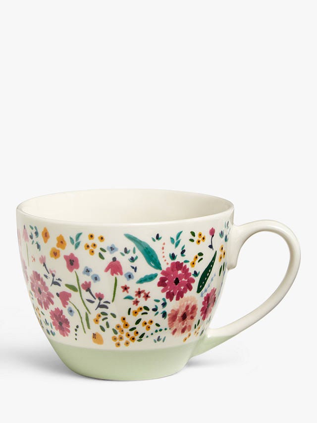 Floral Fine China Mug, Green/Multi