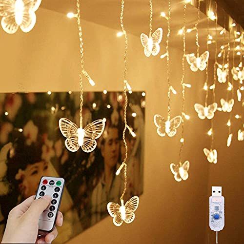 Yolight Butterfly Curtain Lights 13ft 96 LED fairy lights 8 Modes with Remote Control, Hanging Butterfly String Lights for Room Girls Garden Ceiling Wall Party Wedding Christmas Decoration(Warm White)