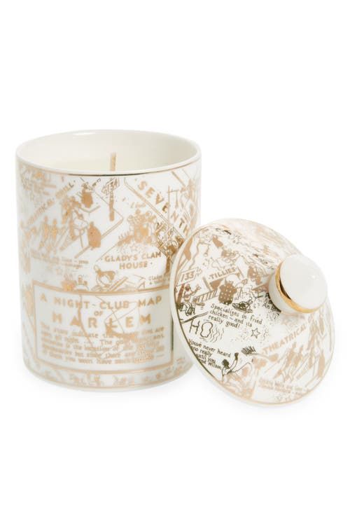 Harlem Candle Co. Speakeasy Harlem Map Ceramic Luxury Candle in White And Gold