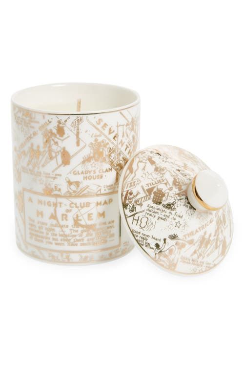 Harlem Candle Co. Speakeasy Harlem Map Ceramic Luxury Candle in White And Gold