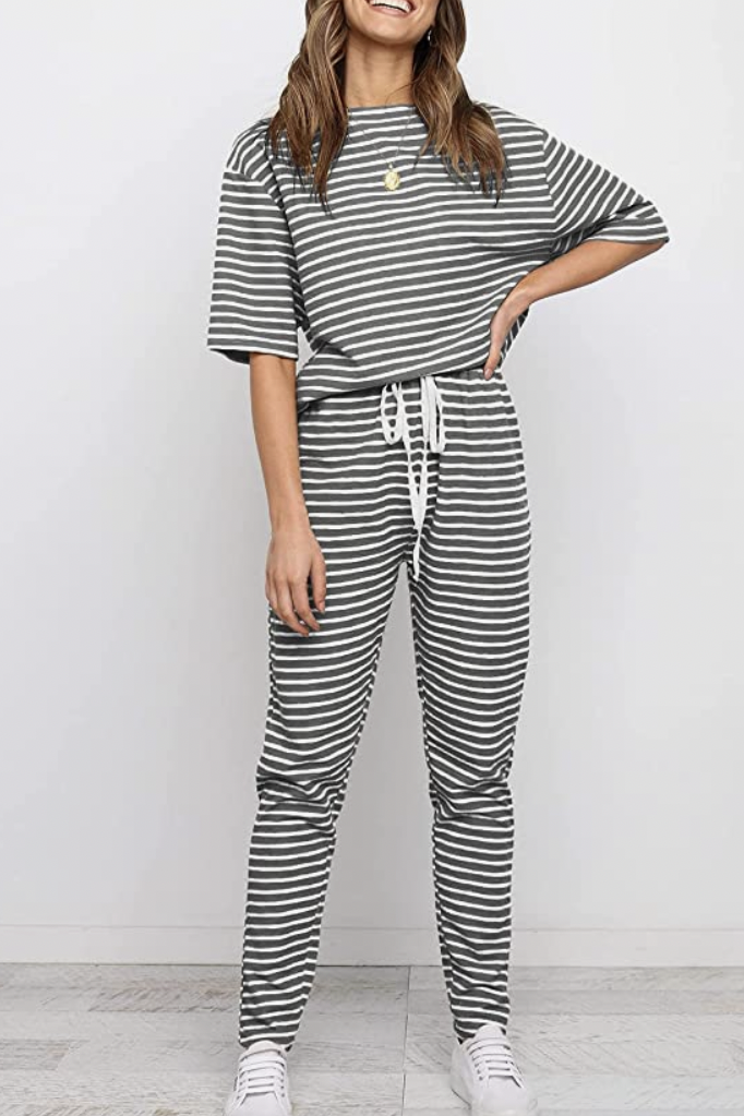 Short Sleeve Striped 2-Piece Outfit 