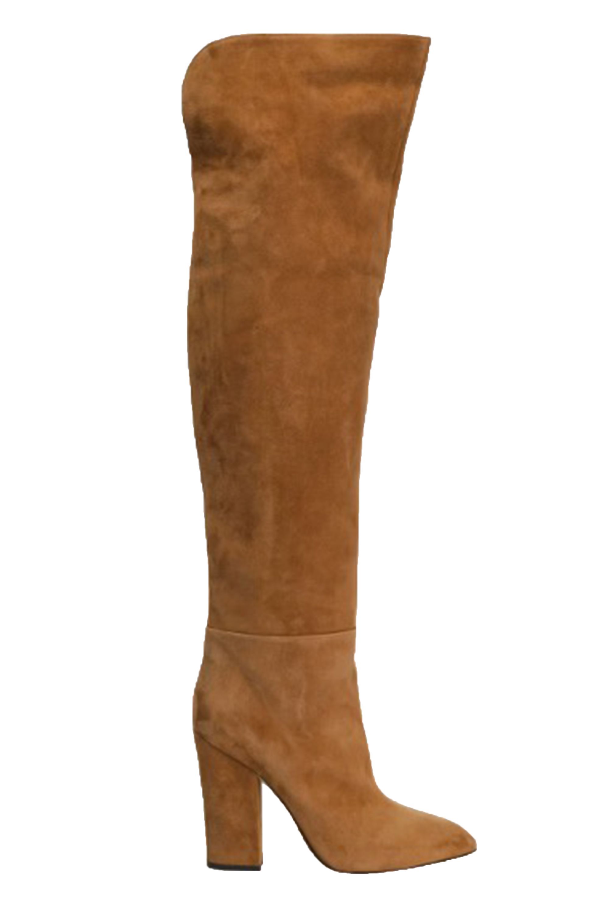 tan suede knee high boots outfit