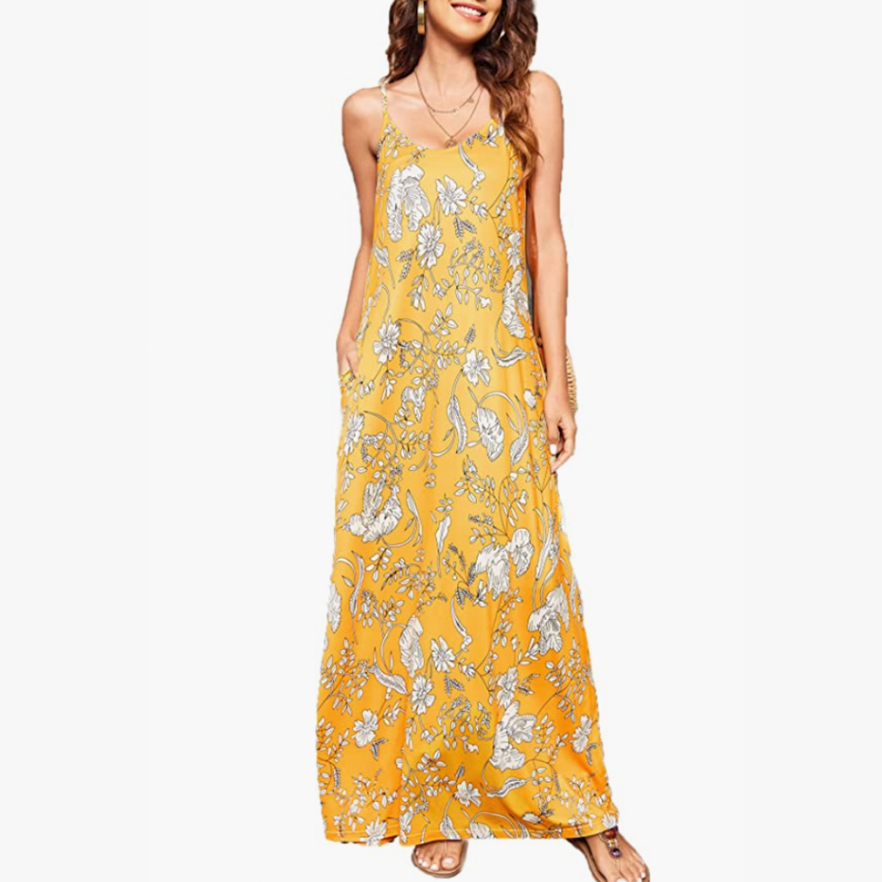 Yellow Floral Printed Bohemian Dress