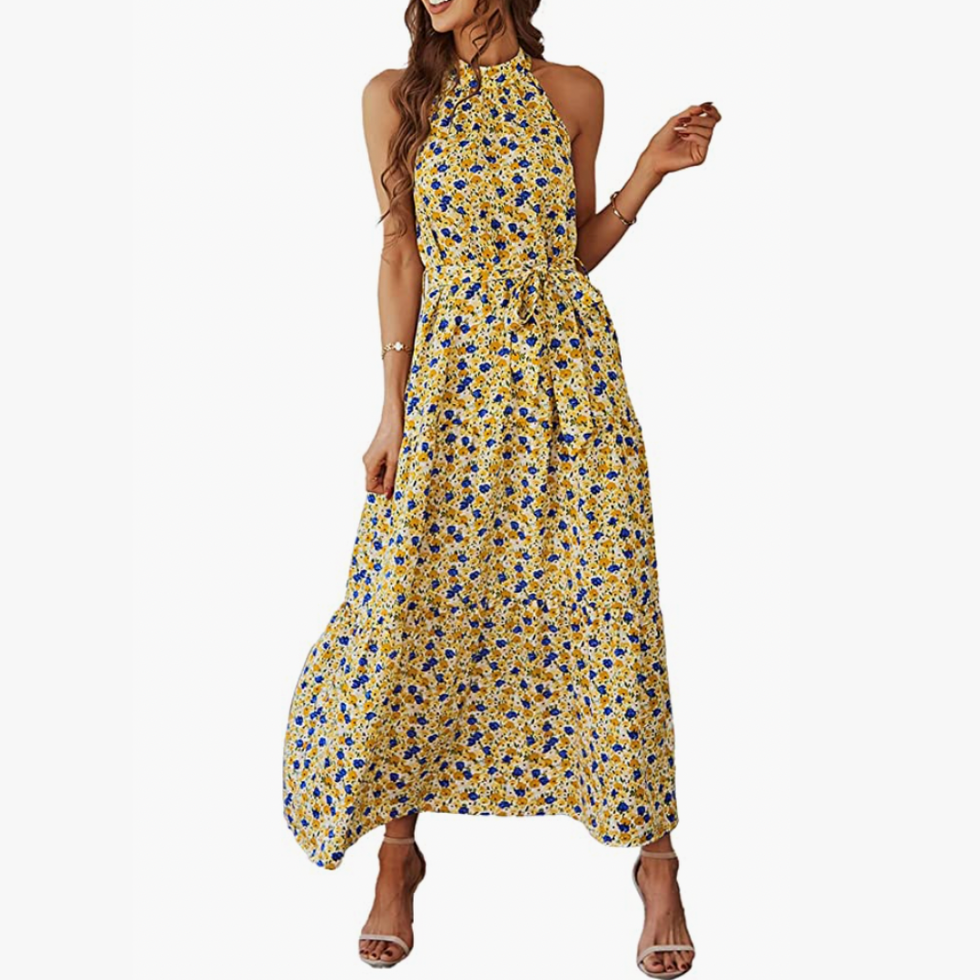 Floral Sleeveless Halter Neck Dress