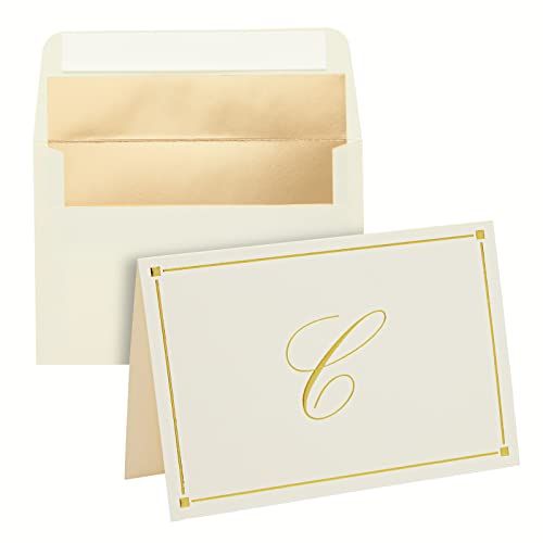 Gold Foil Letter C Personalized Blank Note Cards 