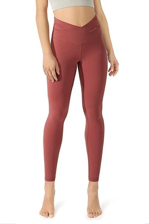 Solid Color Ribbed Yoga Pants Women Pockets Crossover High Waist Fitness  Leggings Sexy Butt LIft Workout Running Tights