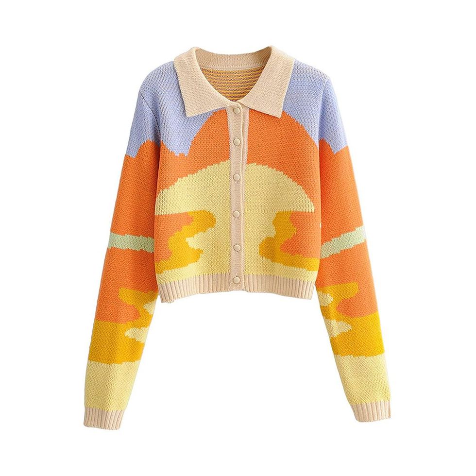 Women’s Y2K Print Sweater V Neck Long Sleeve Cardigan