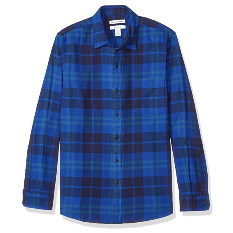 Essentials Men's Regular-Fit Long-Sleeve Solid Flannel Shirt,  Burgundy Heather, Medium