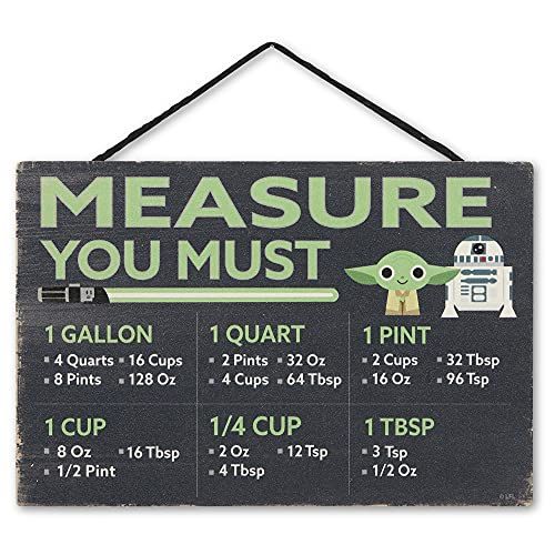 Open Road Brands Disney Star Wars Yoda and R2-D2 Hanging Wood Measuring Sign - Measure You Must for Kitchen or Dining Room