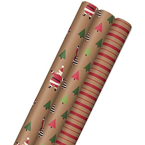 Sustainable Christmas Wrapping Paper with Cut Lines (3-Pack)