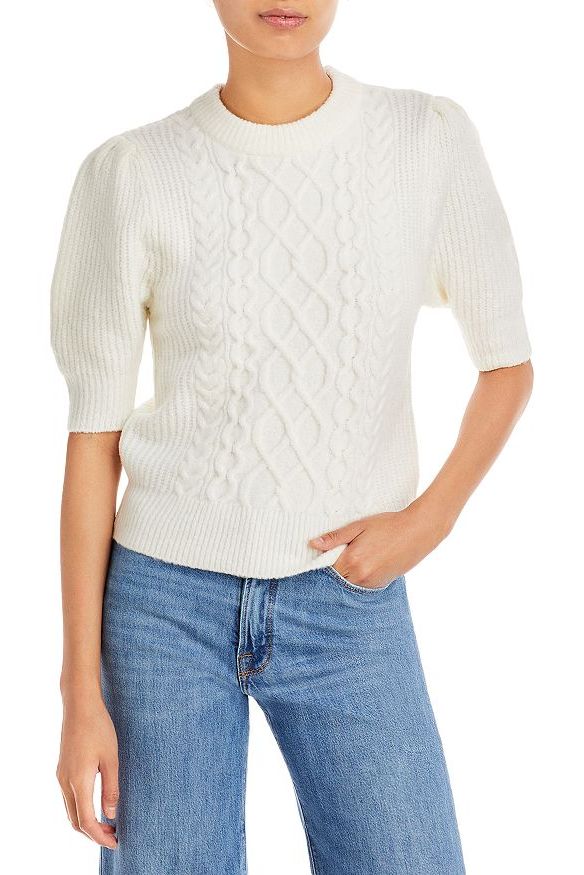 Elbow Puff Sleeve Cable Knit Sweater