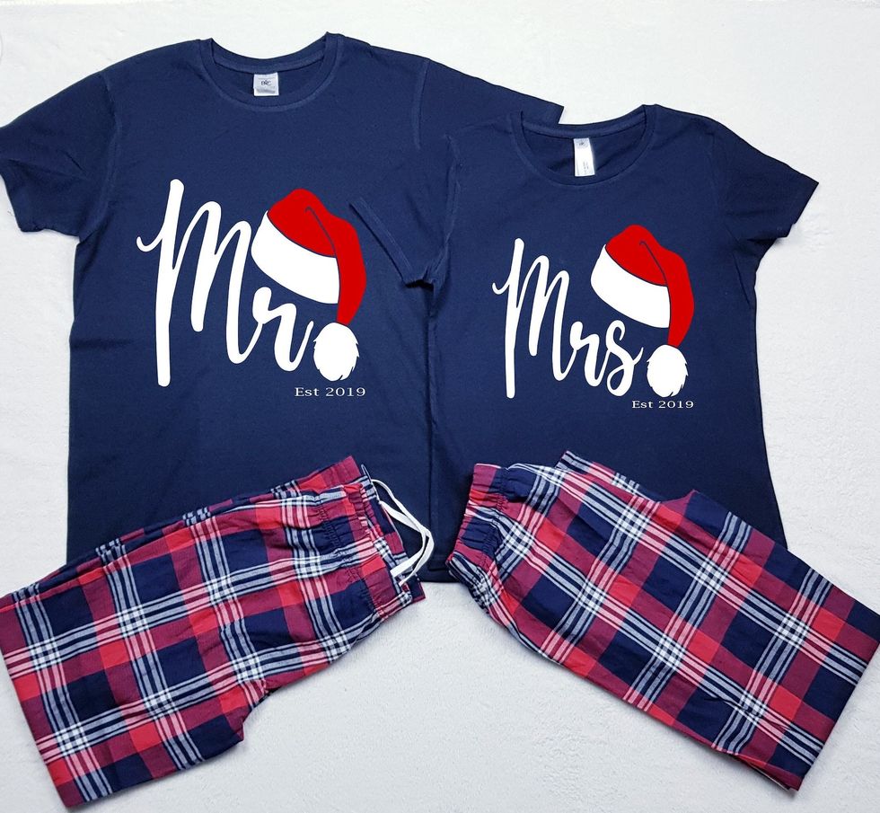 Mr And Mrs Christmas Santa Hat Pyjamas