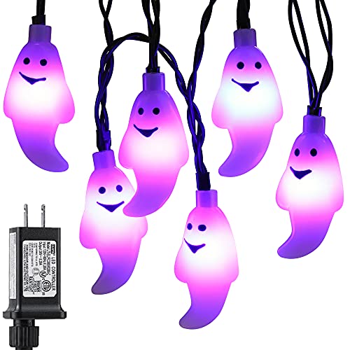 Hiboom Halloween Indoor String Lights Decorations, Purple Ghost