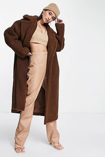 Luxury Celebrity Women Teddy Bear Feel Oversized 100% Wool Fur Long Coat