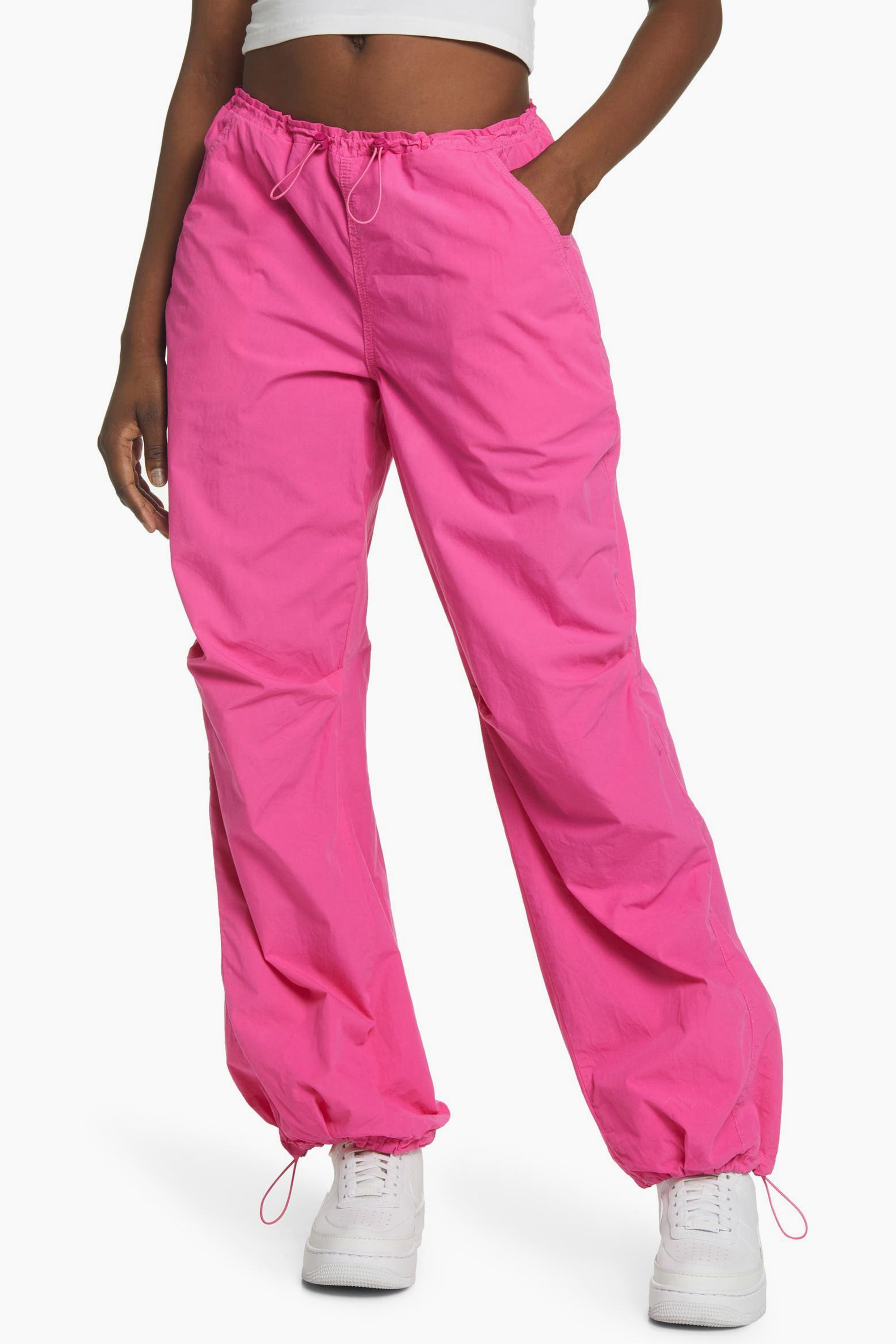 Pink Womens Clothing Trousers Zaful Cotton Drawstring Wide Leg Parachute Cargo Pants in Light Pink Slacks and Chinos Cargo trousers 