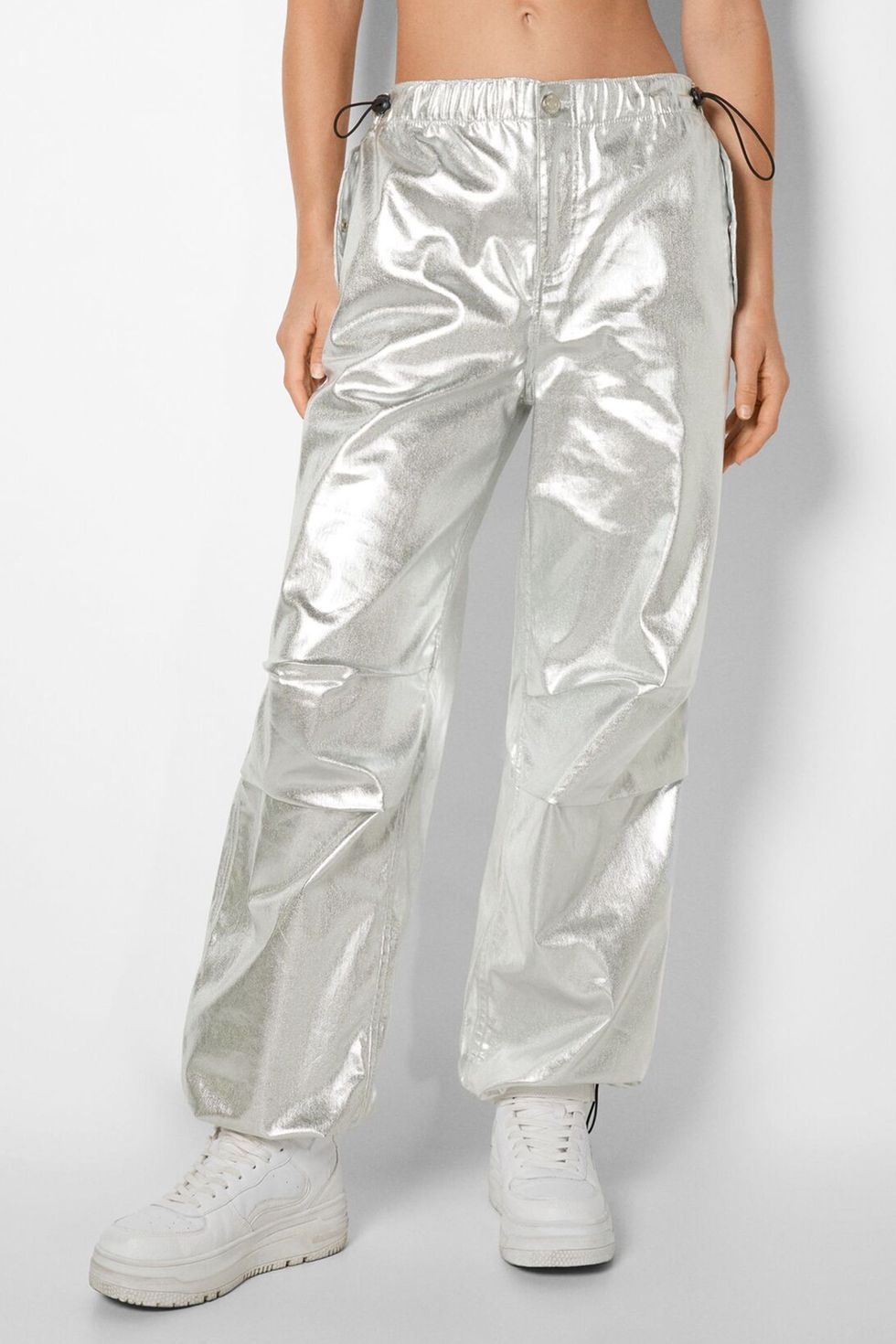 YOOTIKO Parachute Pants for Women Metallic Pants Silver Y2K High