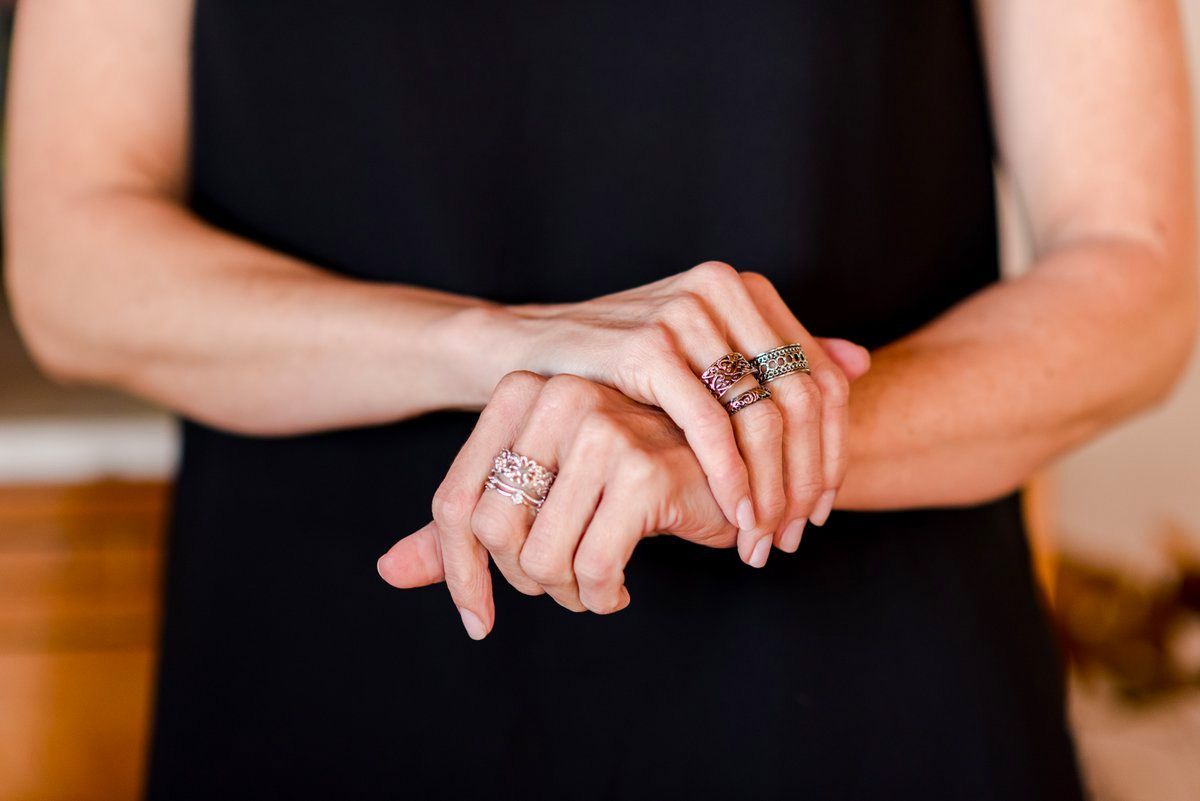 Set of antique silver textured metal rings