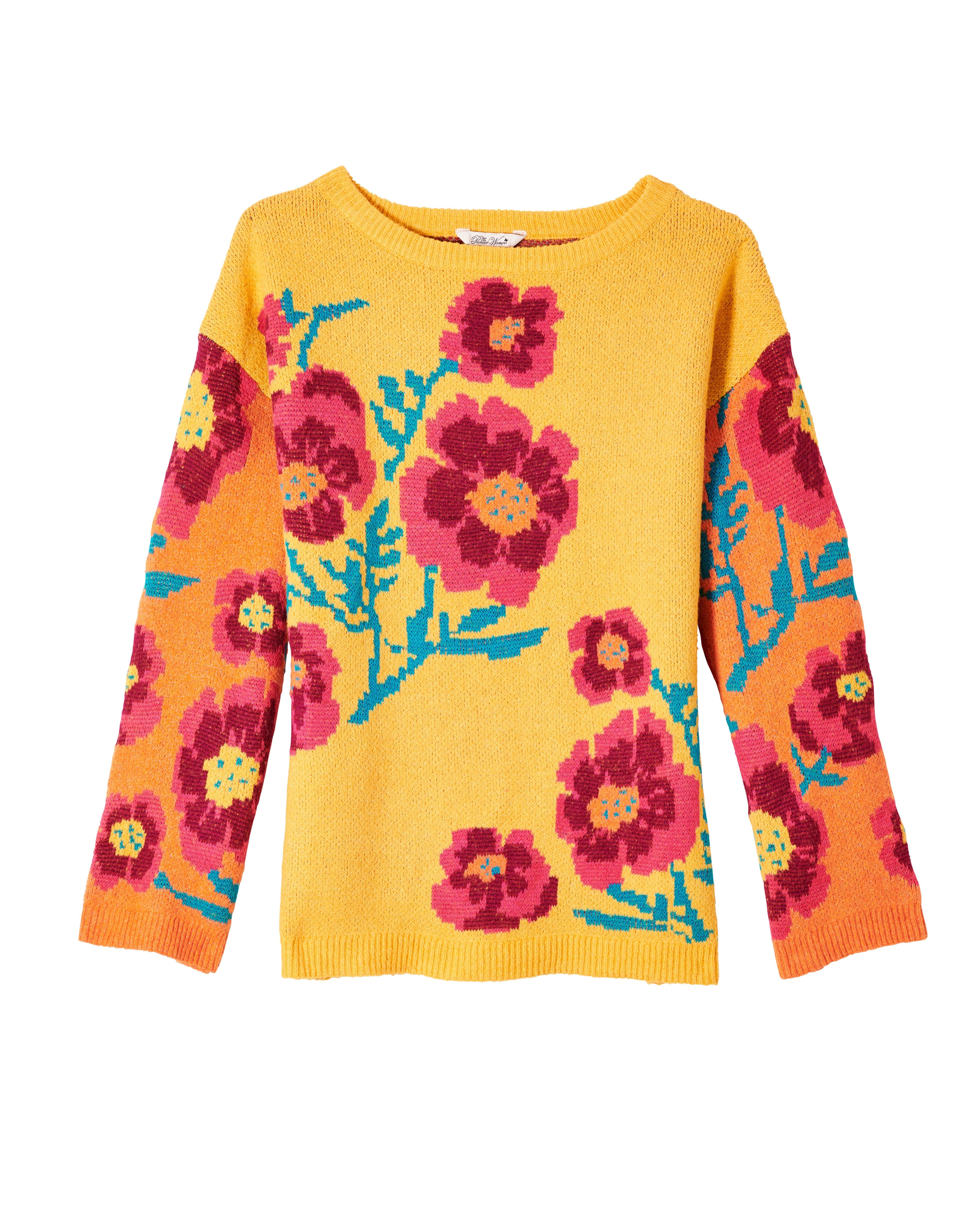 Crew-Neck Floral Pullover Sweater