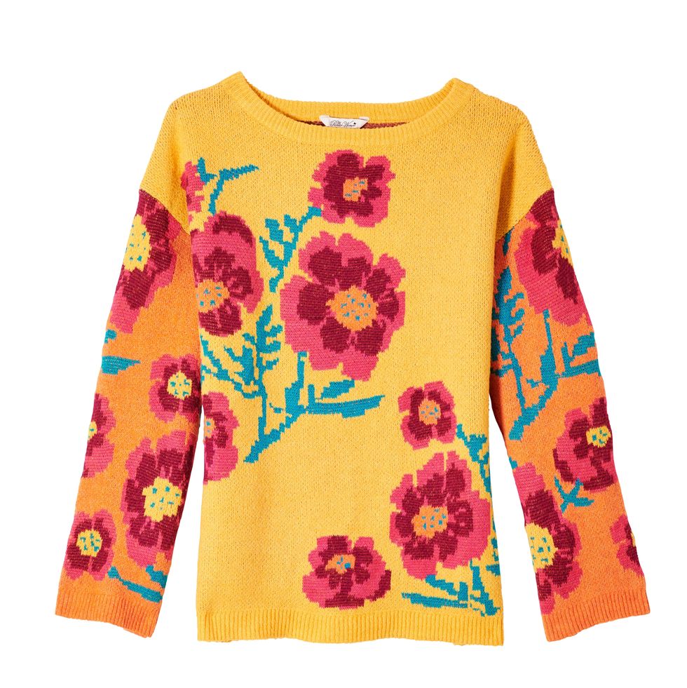 Crew-Neck Floral Pullover Sweater