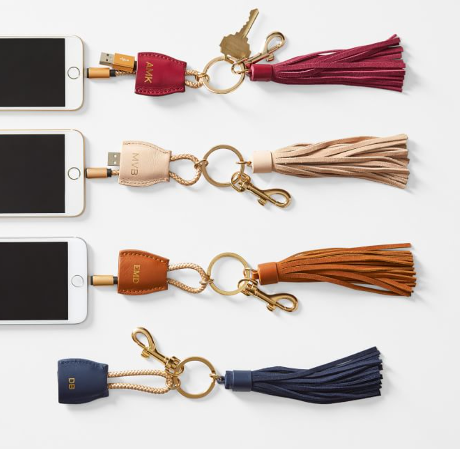 Power Up Leather Tassel Lightning to USB-A Keychain with Tassel