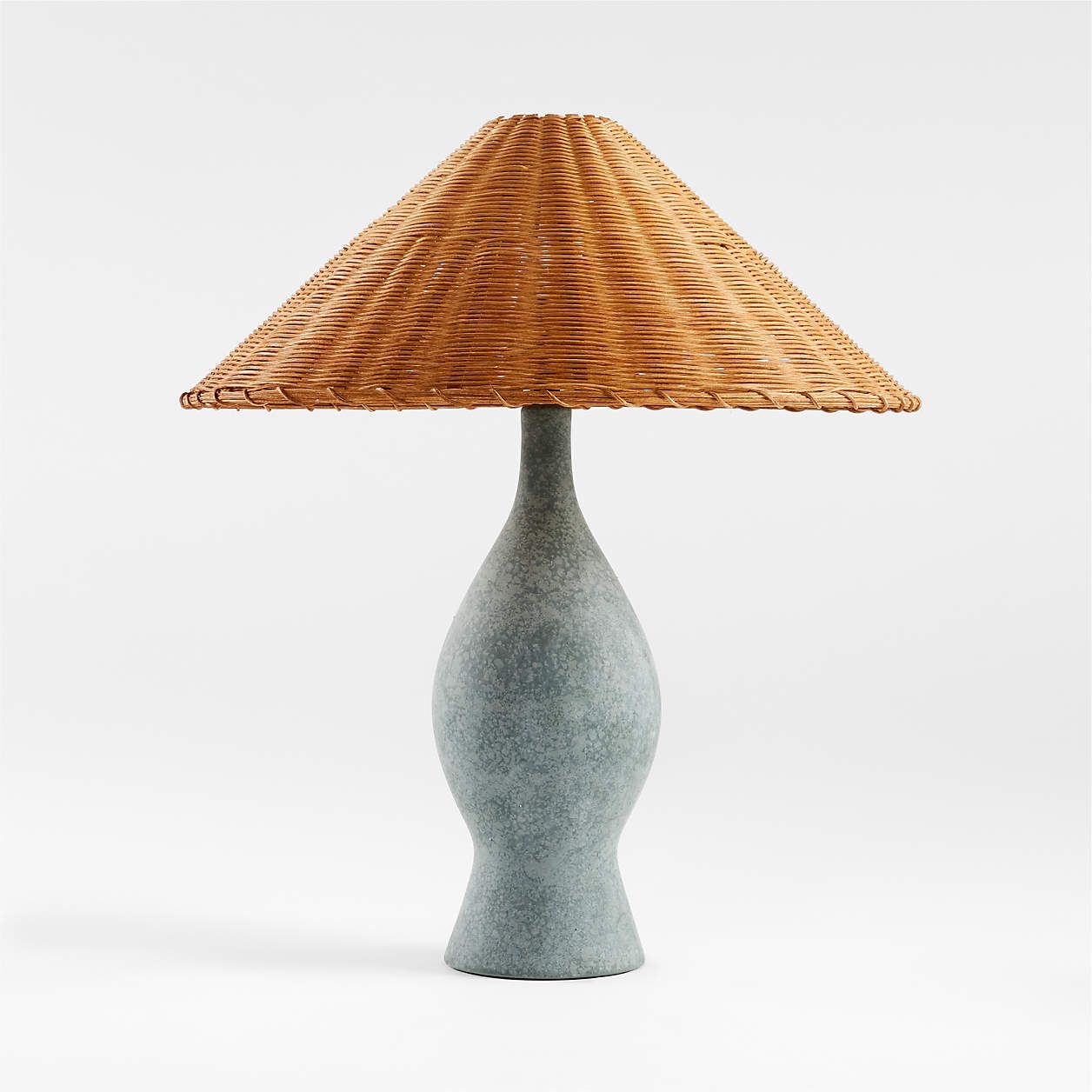 Green Ceramic Curve Table Lamp with Rattan Shade by Athena Calderone