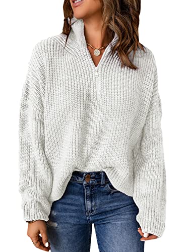 Women's Ribbed Knit Funnel Neck Half Zip Long Sleeve Casual Top