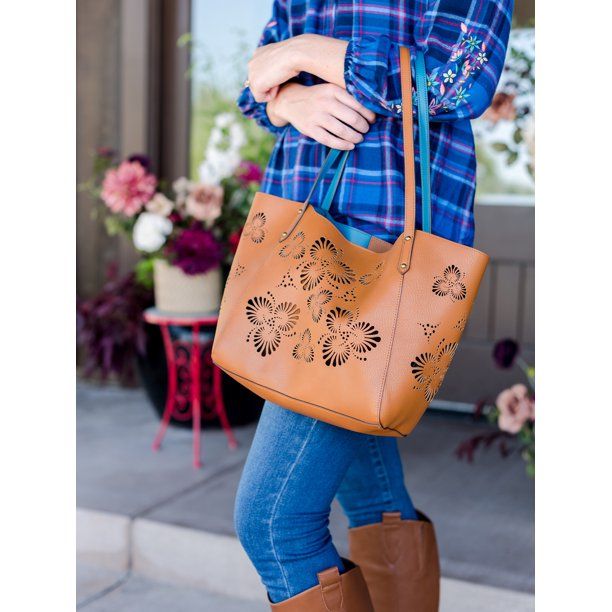 Brown laser cut tote bag for women