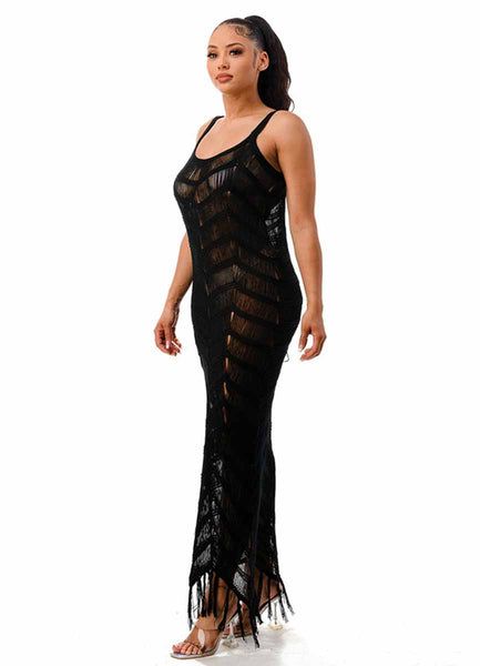 Black Crochet Coverup Maxi Dress
