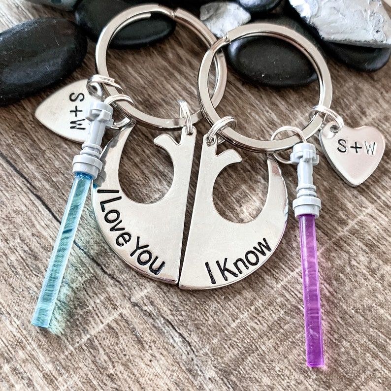 Set Of TWO I Love You I Know Keychain Star Wars Keychain For Couple With Lightsaber 